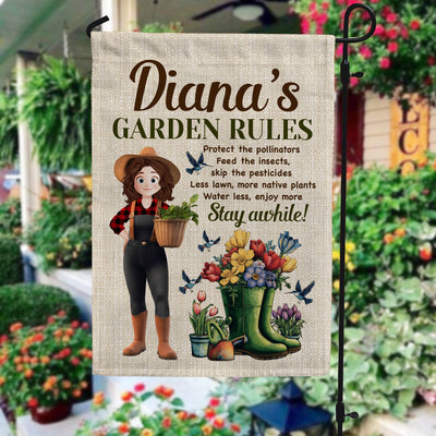 Garden Rules Yard Outdoor Farmhouse Lawn Decor - Personalized Flag