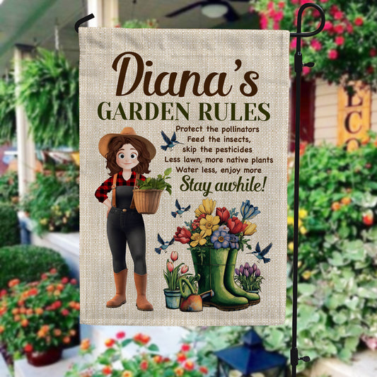 Garden Rules Yard Outdoor Farmhouse Lawn Decor - Personalized Flag
