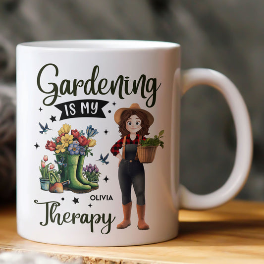 Gardening Is My Therapy Cartoon Version - Personalized Mug