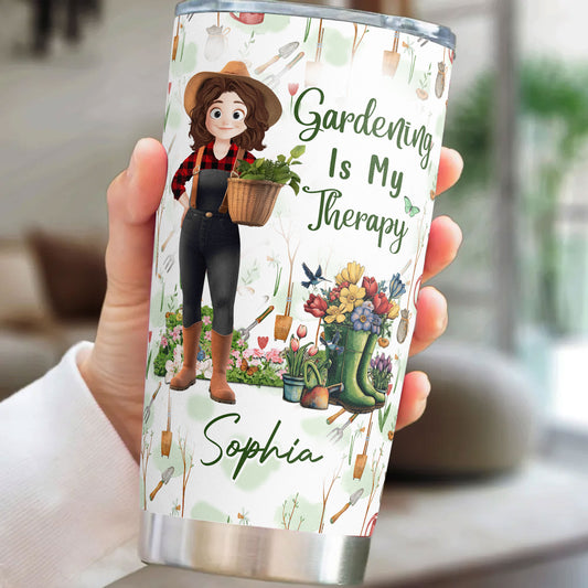 Gardening Is My Therapy Cartoon Version - Personalized Tumbler Cup