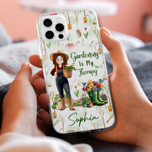 Gardening Is My Therapy - Personalized Clear Phone Case