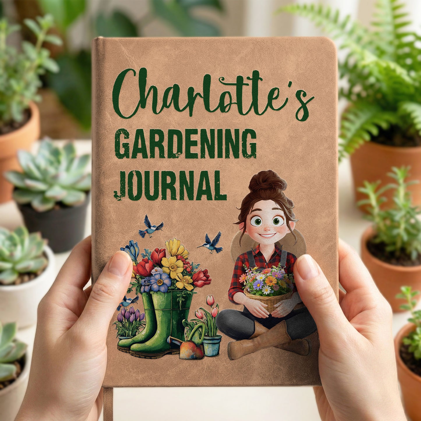Gardening Journal For Gardener Custom Birth Flower - Personalized Leather Journal