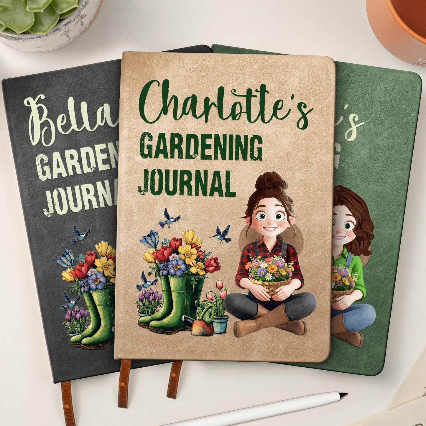 Gardening Journal For Gardener Custom Birth Flower - Personalized Leather Journal