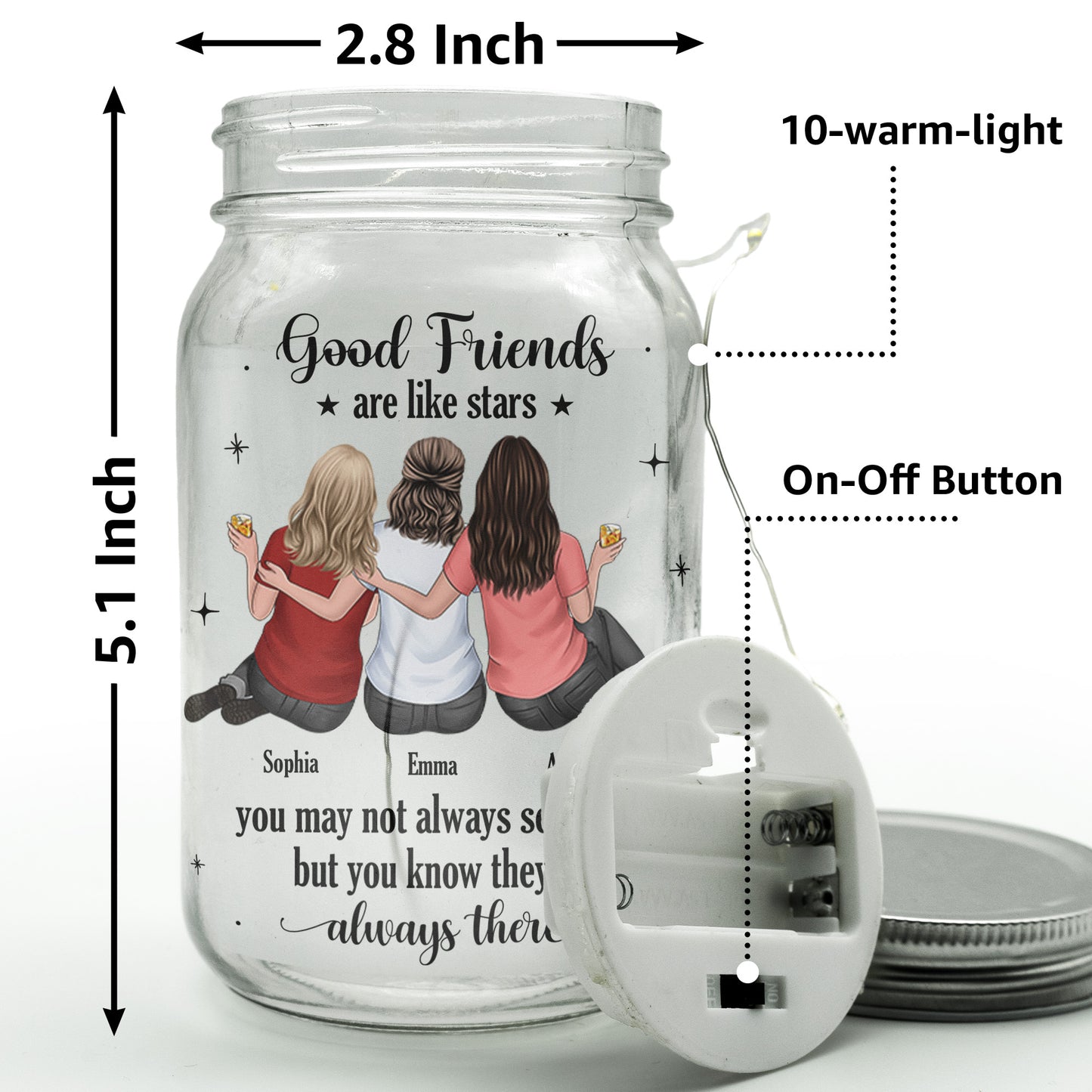 Gift For Besties Good Friends Are Like Stars - Personalized Mason Jar Light