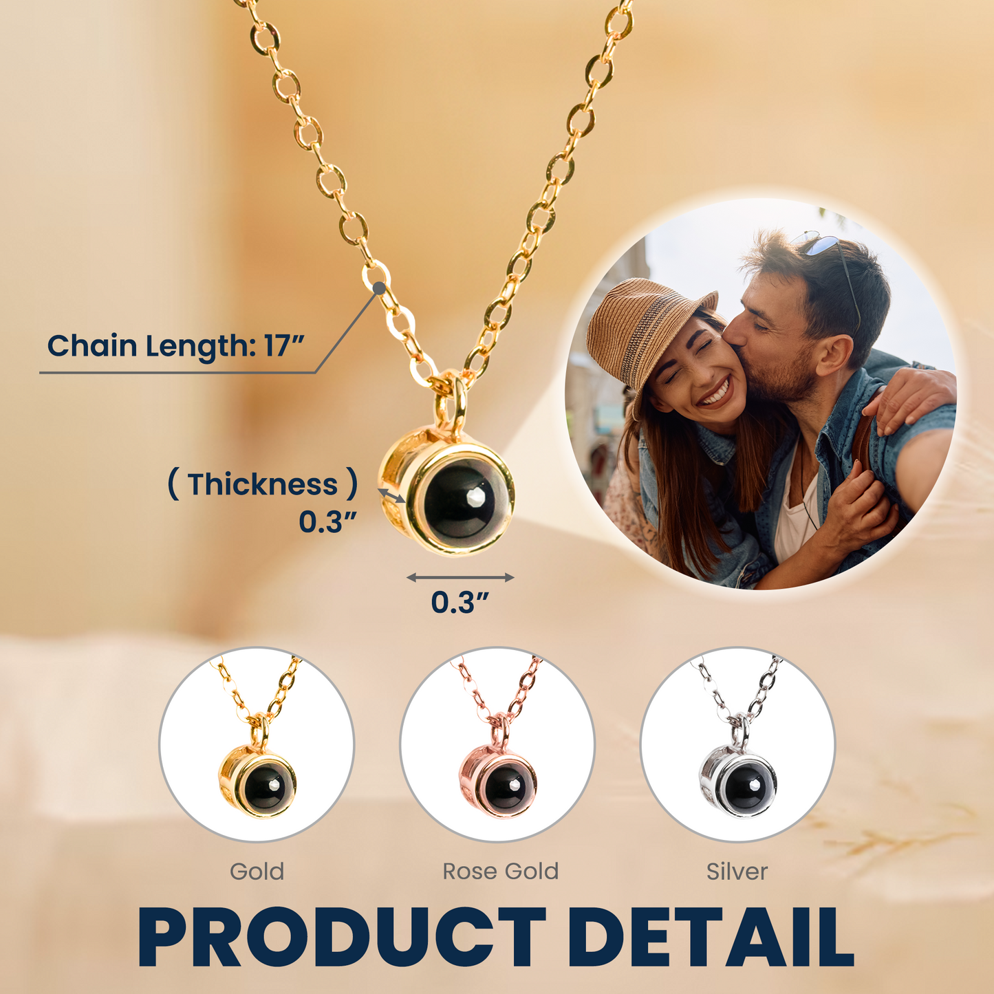 Gift For Couple Wife Girlfriend - Personalized Photo Projection Necklace