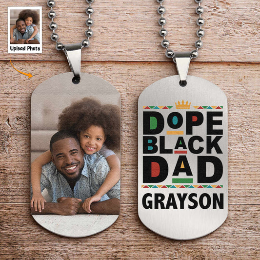 Gift For Dad Dope Black Dad - Personalized Photo Dog Tag Necklace