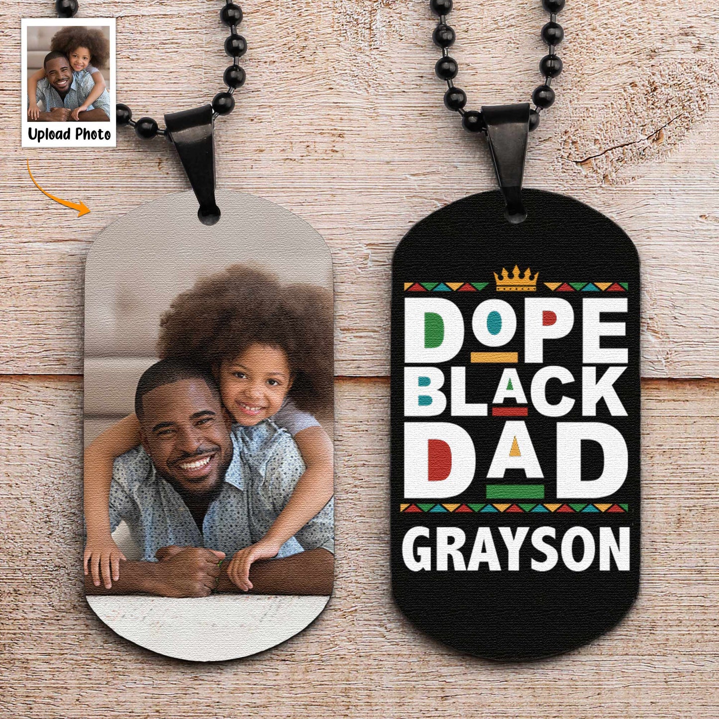 Gift For Dad Dope Black Dad - Personalized Photo Dog Tag Necklace