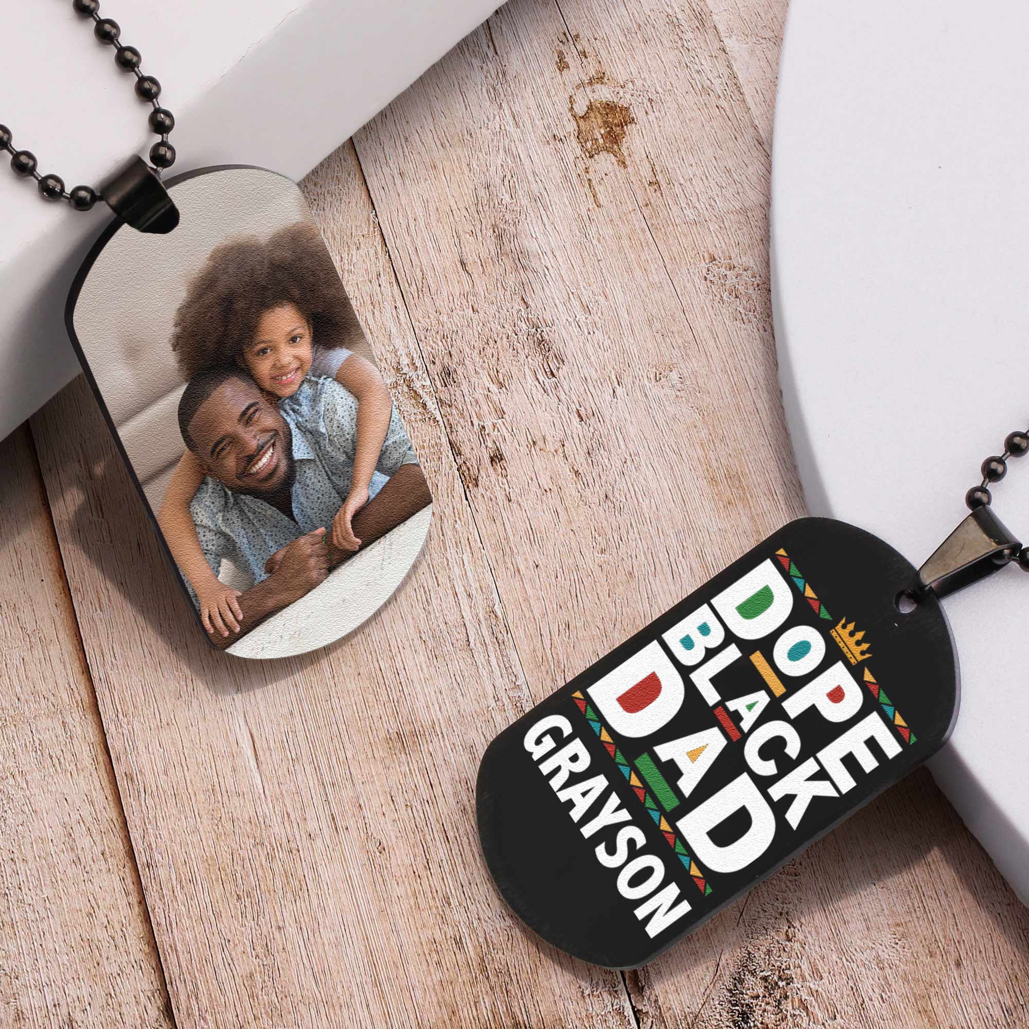 Gift For Dad Dope Black Dad - Personalized Photo Dog Tag Necklace