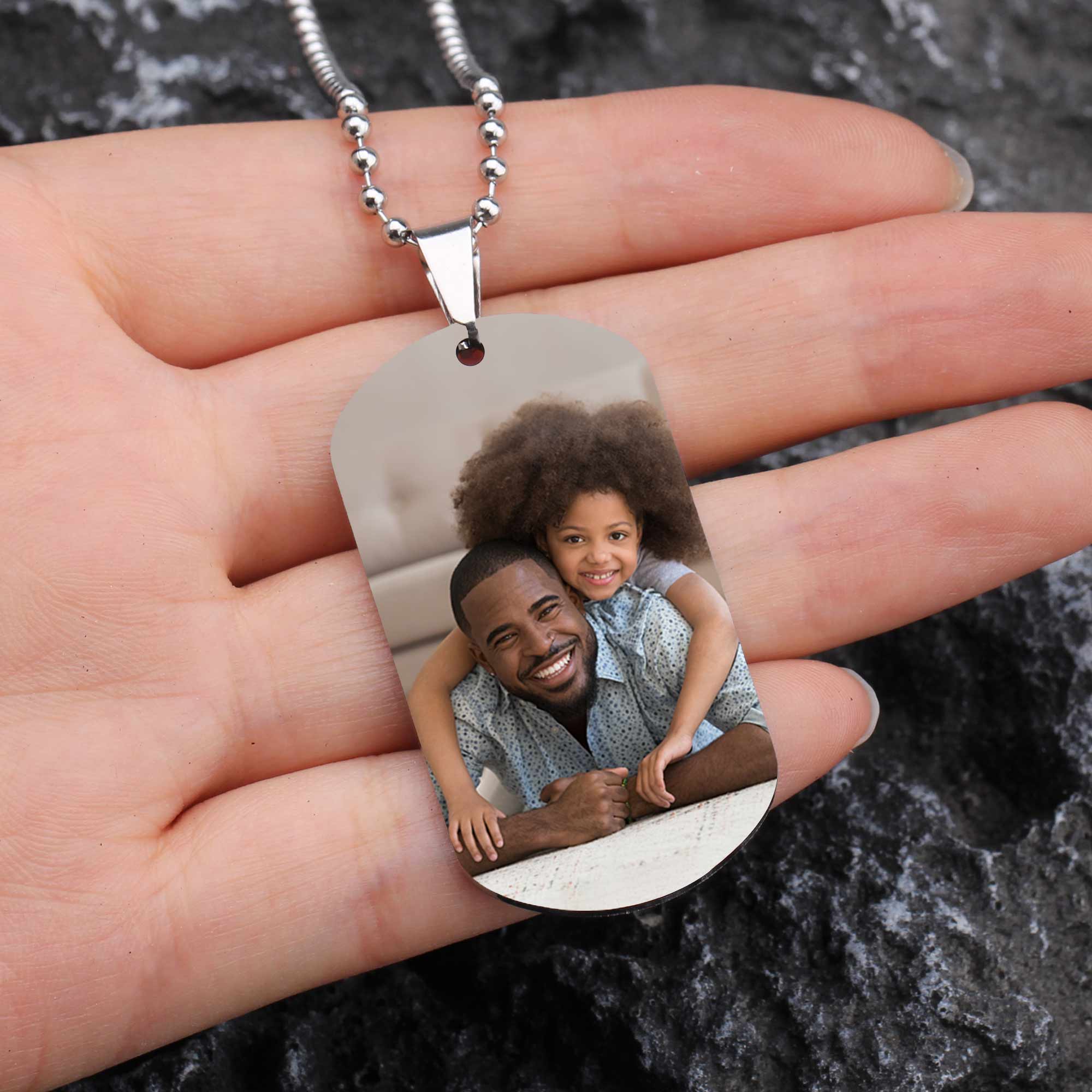 Gift For Dad Dope Black Dad - Personalized Photo Dog Tag Necklace