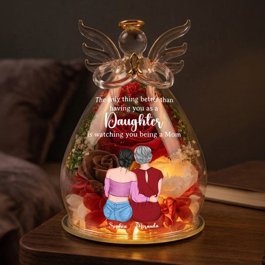 Gift For Daughter Gift For New Mom - Personalized Flower In Glass Angel Figurines
