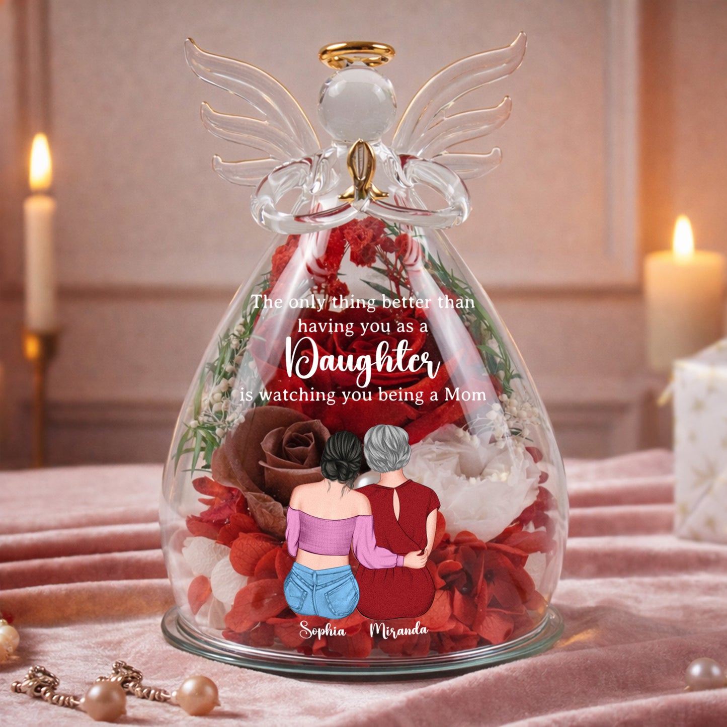 Gift For Daughter Gift For New Mom - Personalized Flower In Glass Angel Figurines