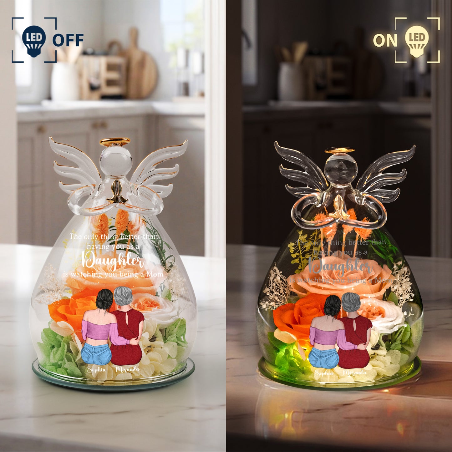 Gift For Daughter Gift For New Mom - Personalized Flower In Glass Angel Figurines