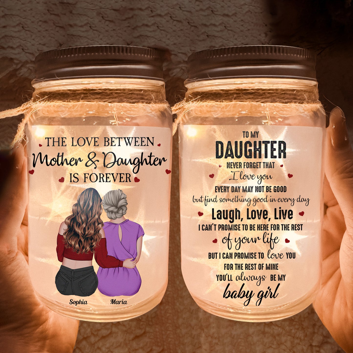 Gift For Daughter Never Forget That I Love You - Personalized Mason Jar Light