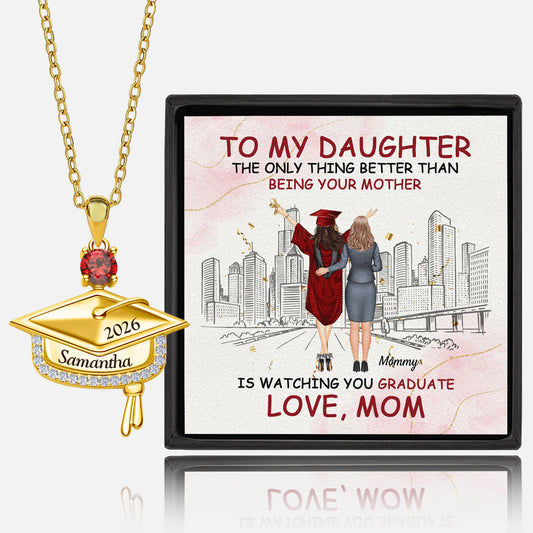 Gift For Daughter - Personalized Graduation Cap Pendant Necklace With Birthstone