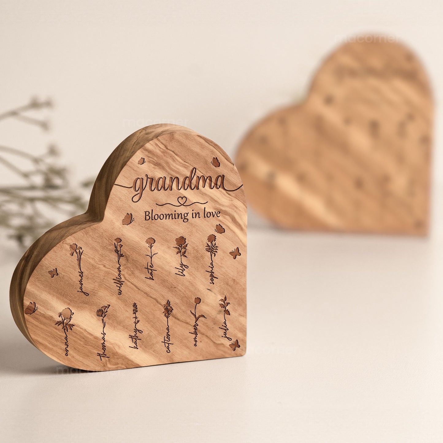 Gift For Grandma Mom Blooming In Love - Personalized Engraved Wood Plaque