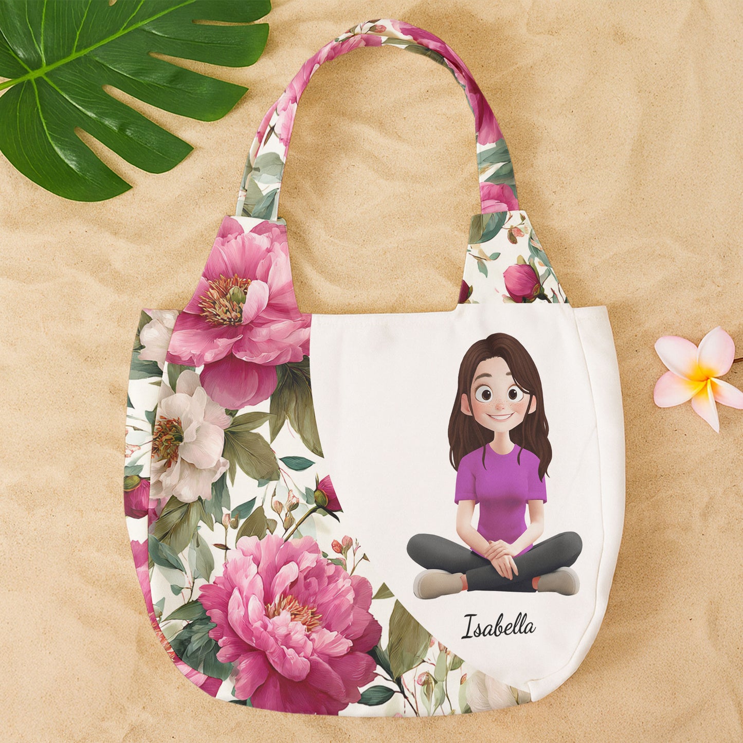 Gift For Her Daughter Friend Birthday Flower Self Gift - Personalized Round Tote Bag