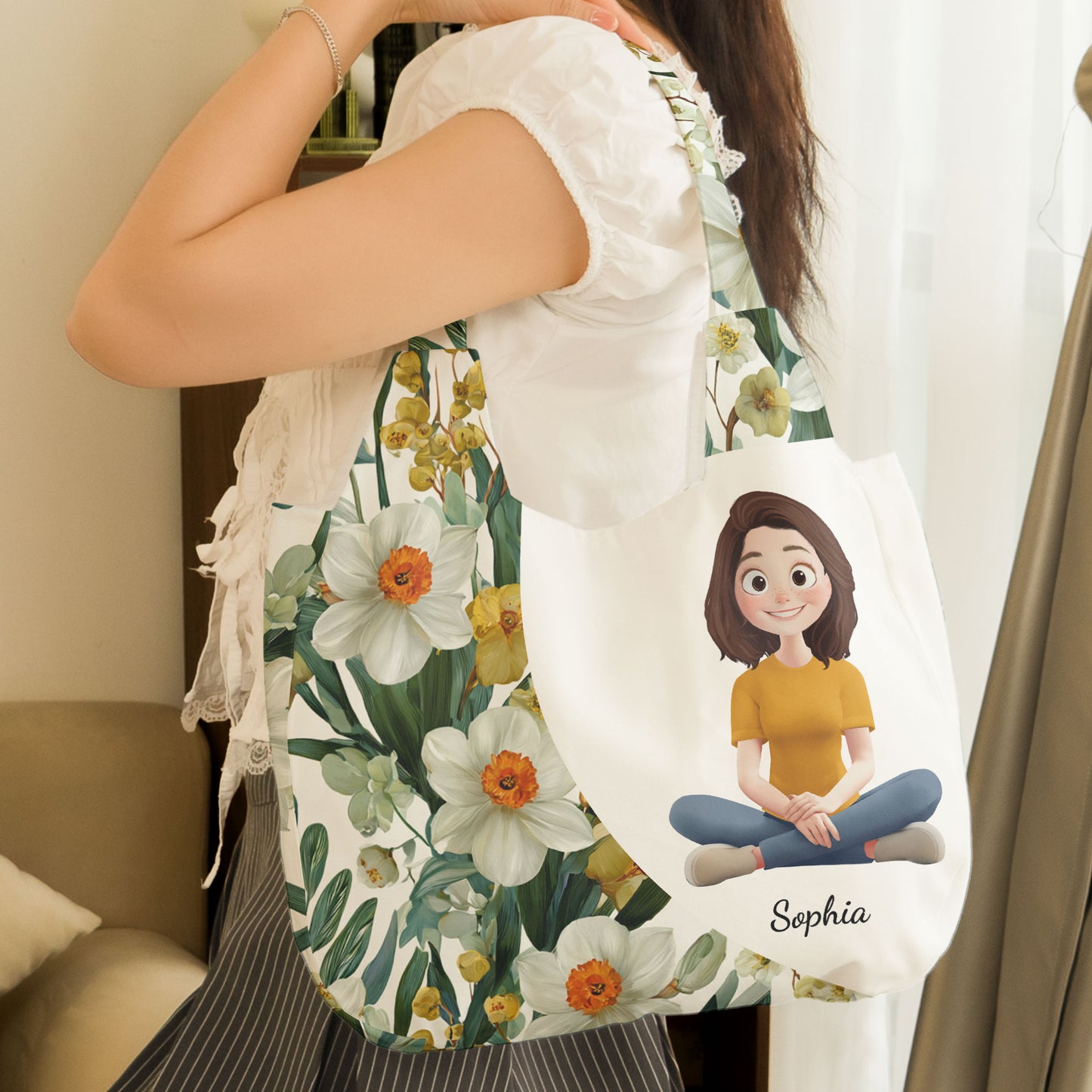 Gift For Her Daughter Friend Birthday Flower Self Gift - Personalized Round Tote Bag