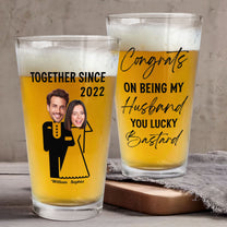 Gift For Husband Congrats On Being My Husband - Personalized Photo Beer Glass