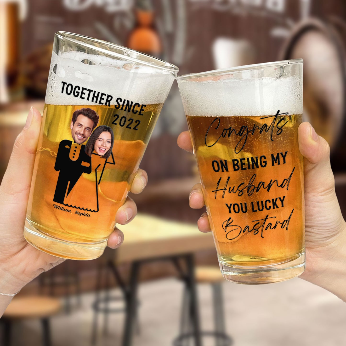 Gift For Husband Congrats On Being My Husband - Personalized Photo Beer Glass