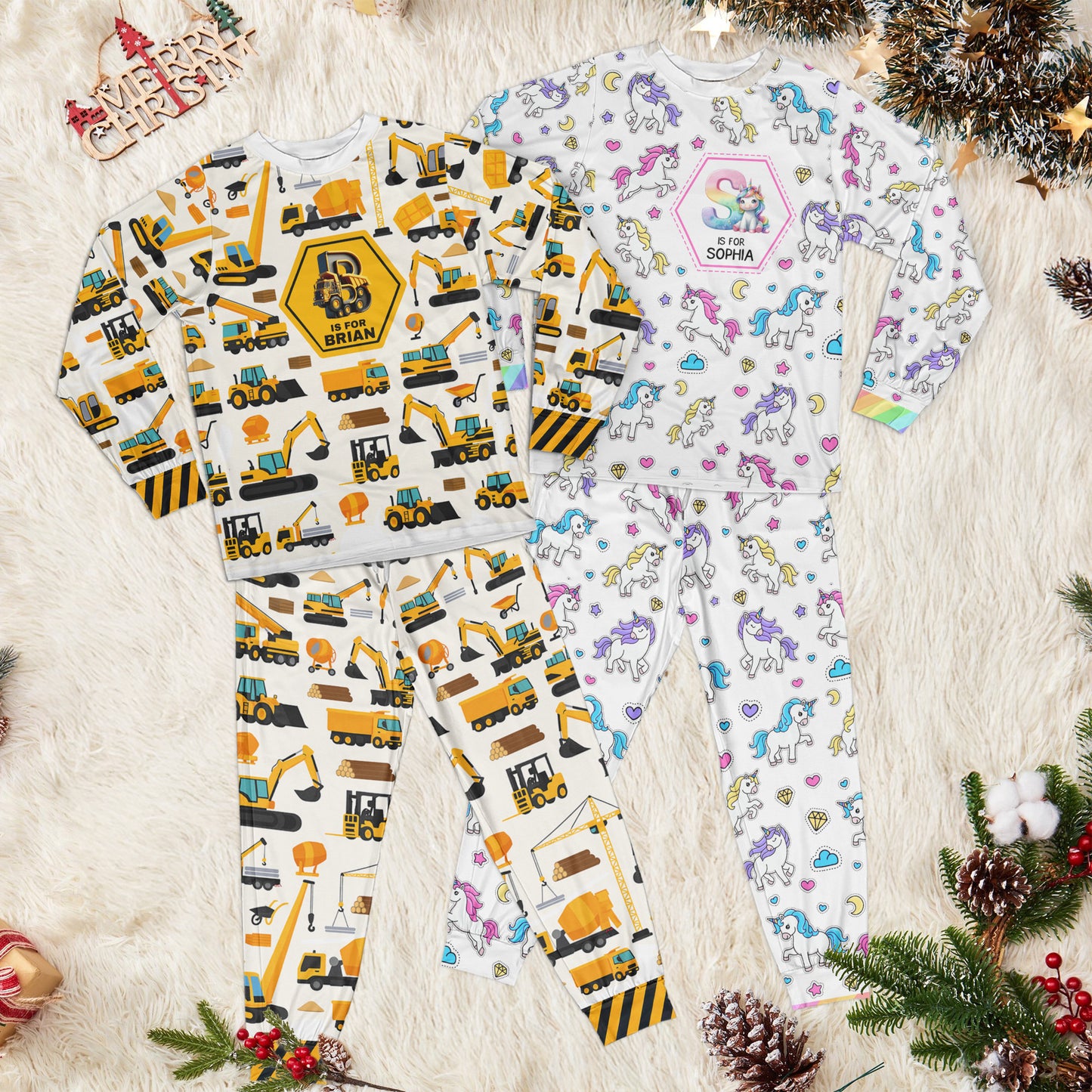 Gift For Kid Construction, Monster Truck, Unicorn Letter - Personalized Pajama Set