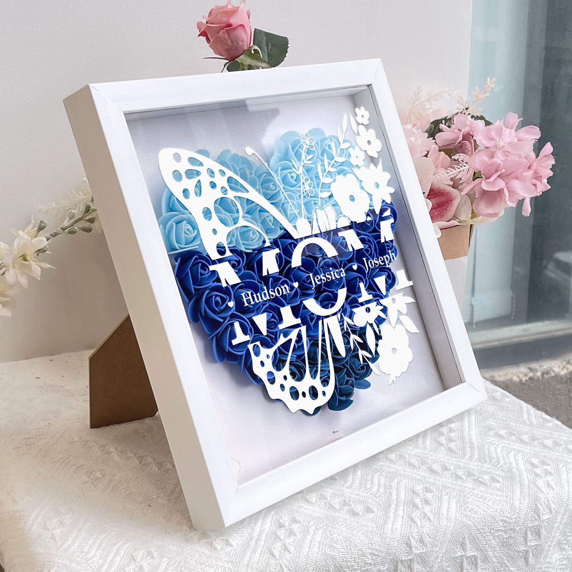 Gift For Mom Custom Children Names - Personalized Flower Shadow Box