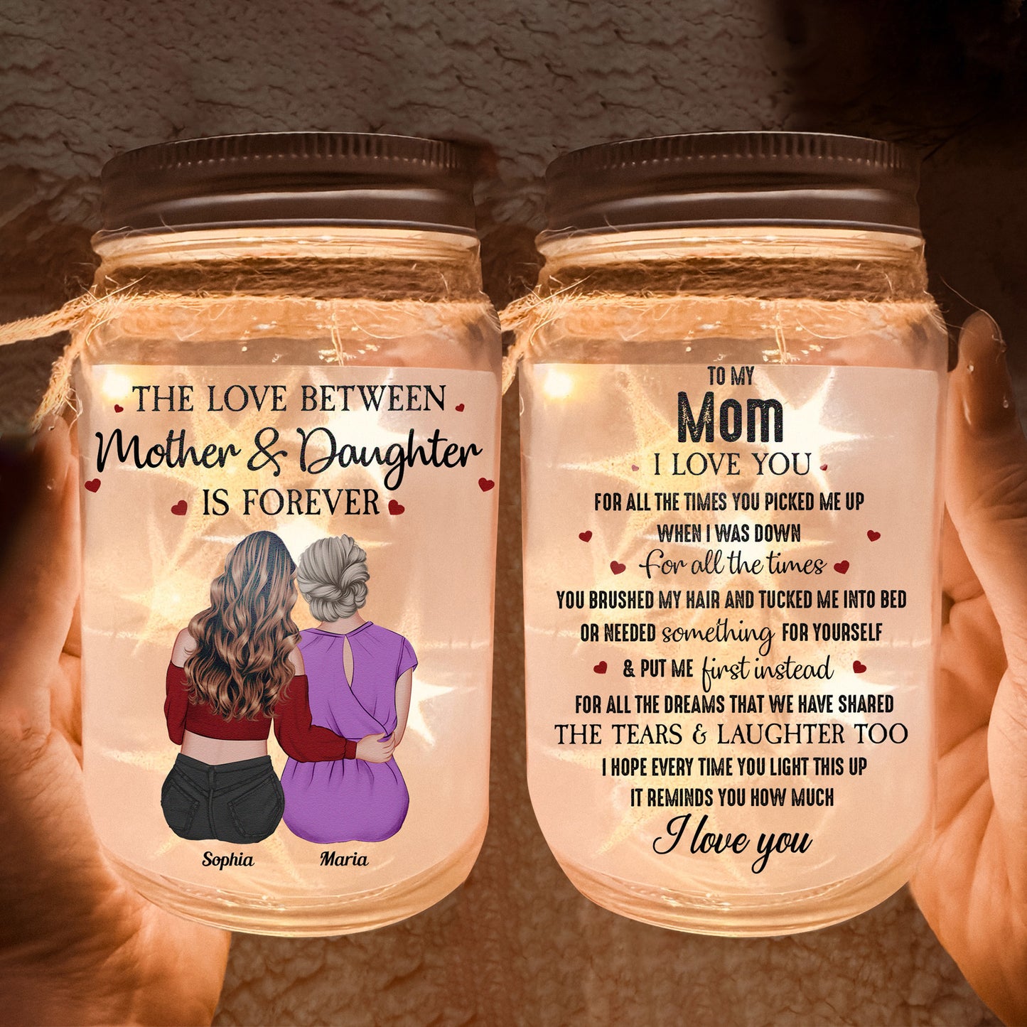 Gift For Mom I Love You For All The Times - Personalized Mason Jar Light