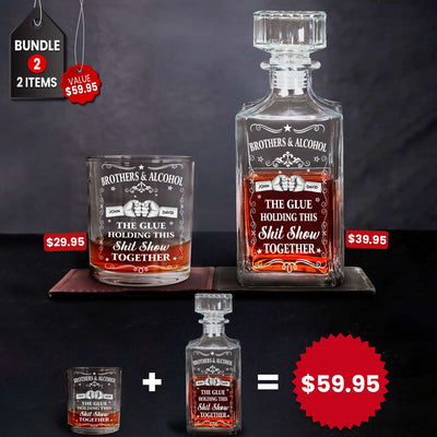 Gift Set Brothers & Alcohol - Personalized Whiskey Glass And Decanter Set