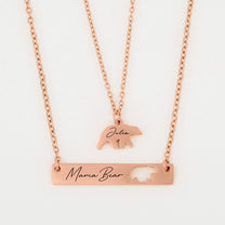Gift For Mother's Day - Custom Engraved Mama Bear Necklace Set