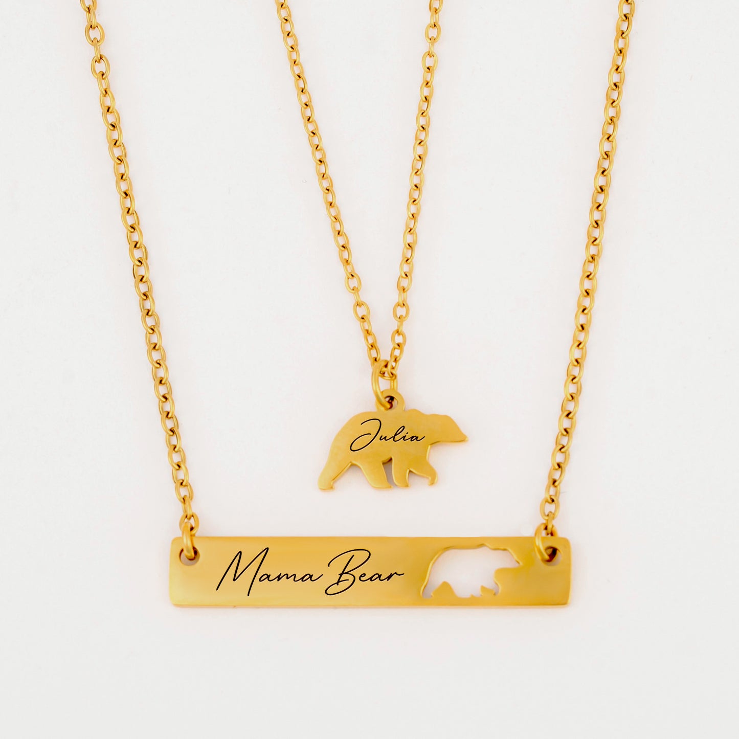 Gift For Mother's Day - Custom Engraved Mama Bear Necklace Set