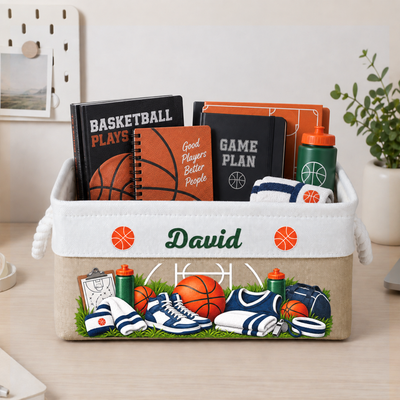 Gift For Baseball, Softball, Soccer, Football, Basketball, Hockey Lover Room Decor - Personalized Storage Basket