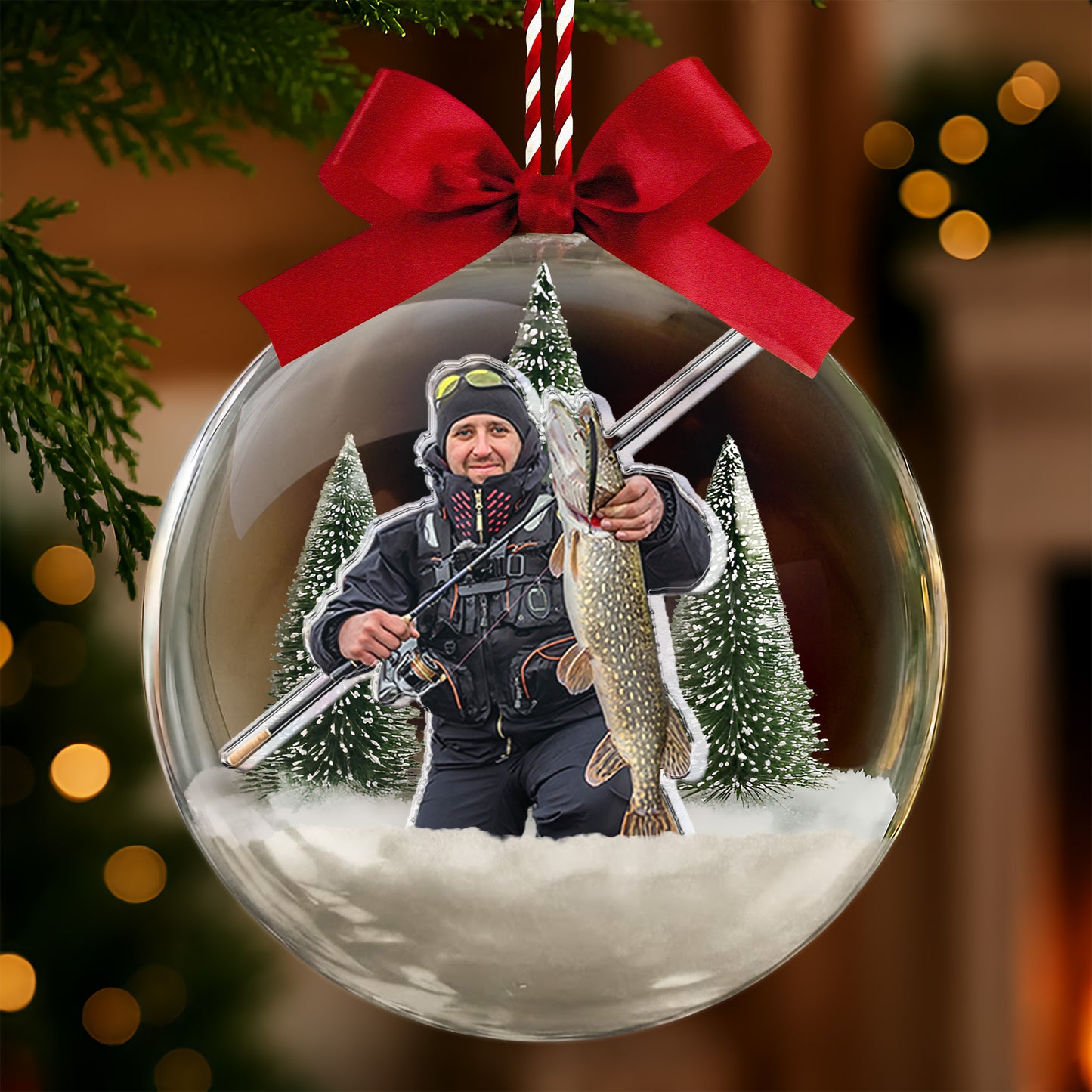 Gift For Fishing Lovers - Personalized Christmas Ball Photo Ornament