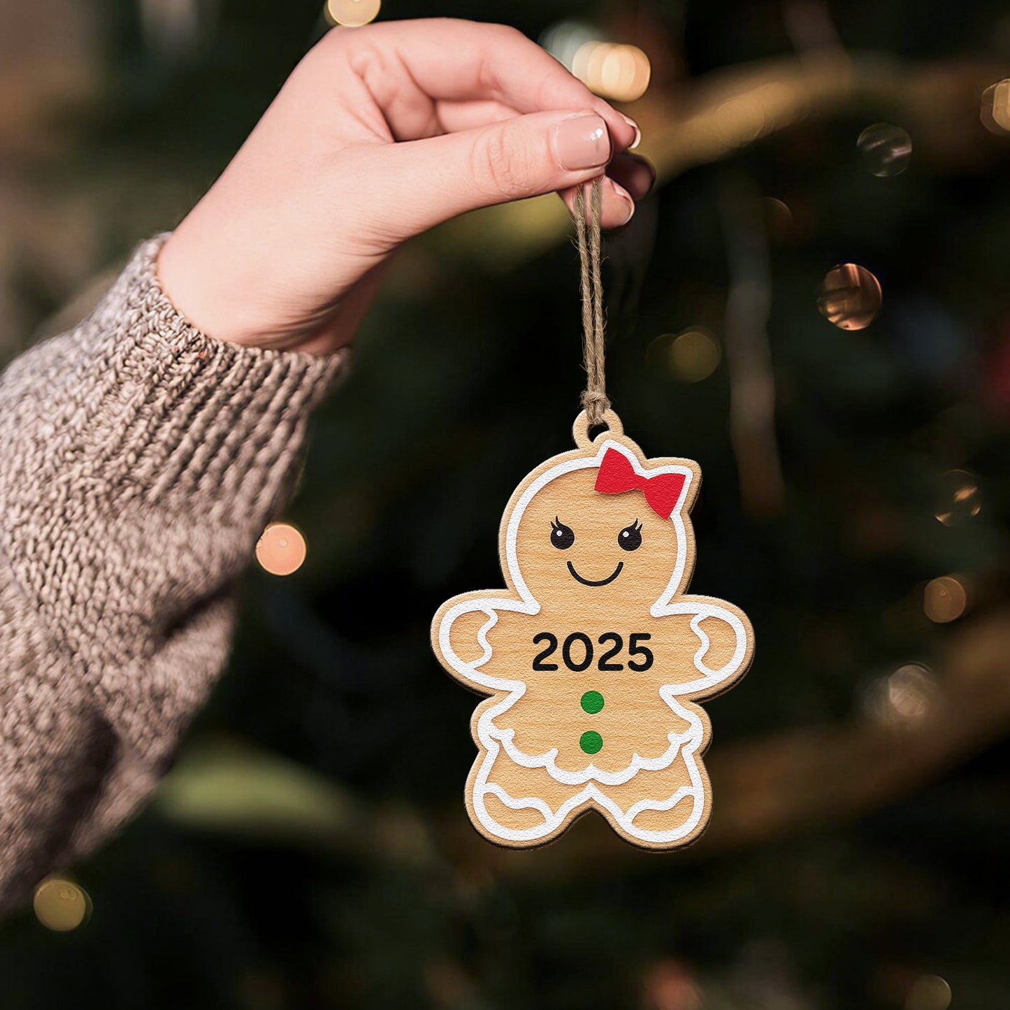Gingerbread Christmas Cookie - Wooden Ornament