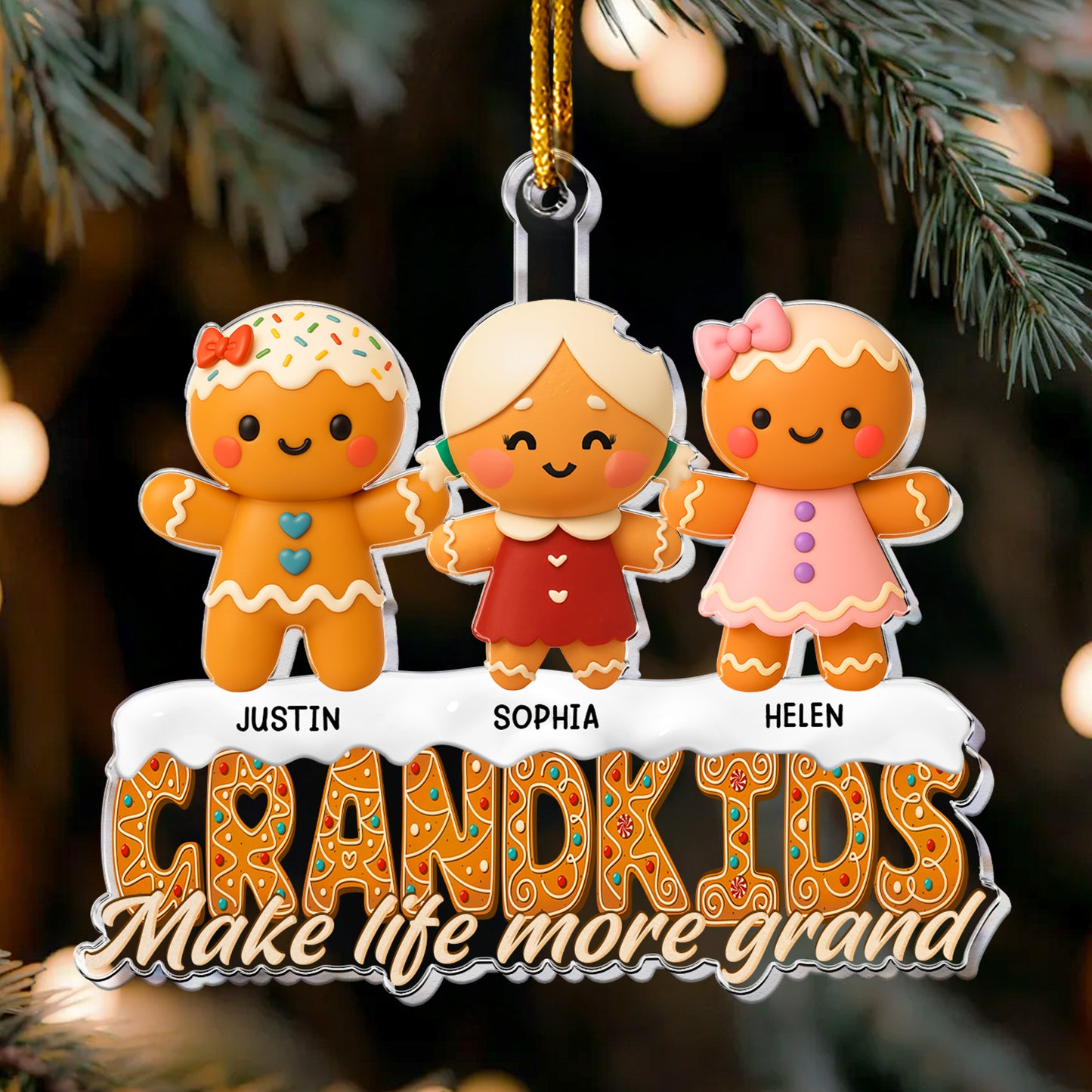 Gingerbread Grandkids Make Life More Grand - Personalized Acrylic Ornament
