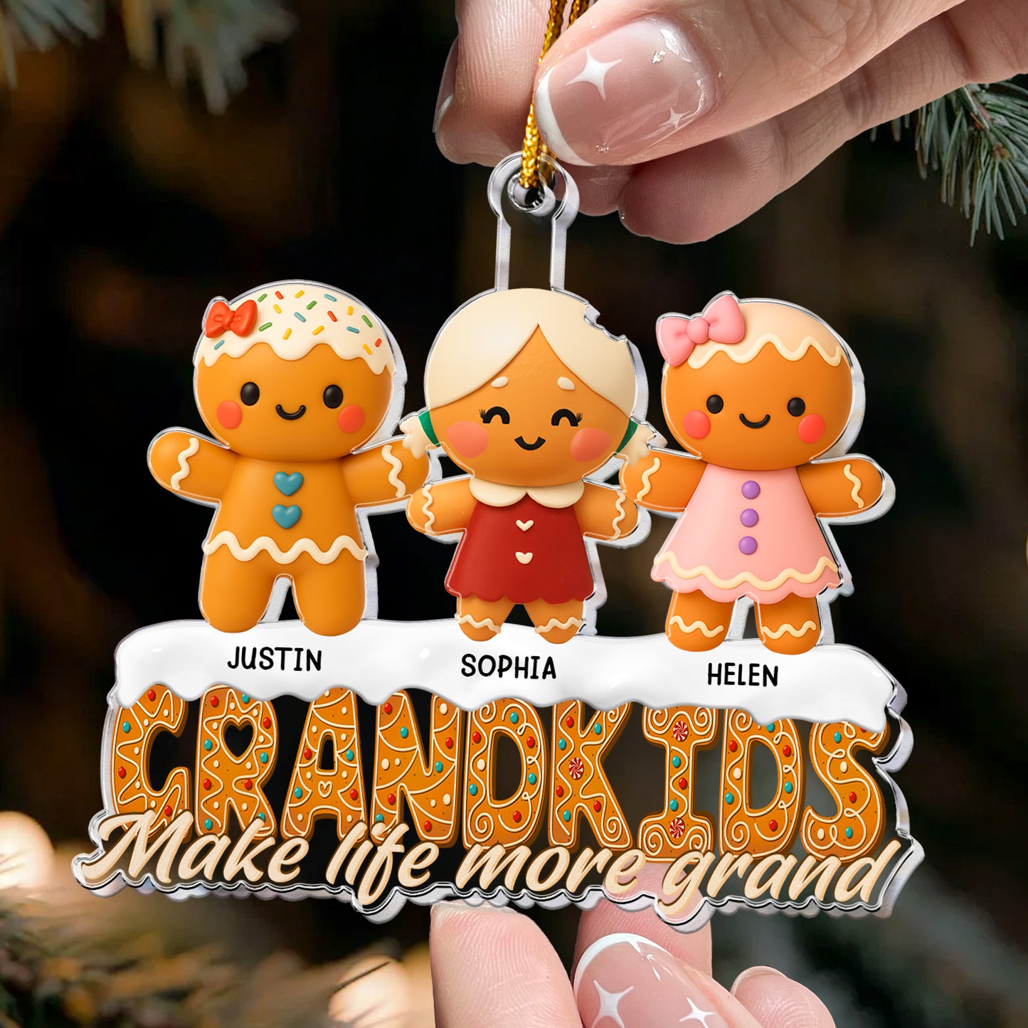Gingerbread Grandkids Make Life More Grand - Personalized Acrylic Ornament