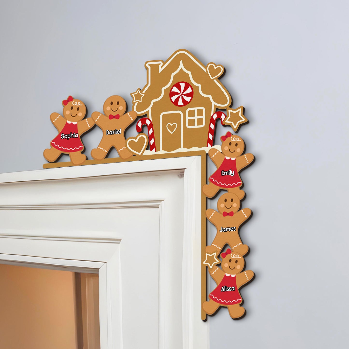 Gingerbread House Christmas Decoration - Personalized Door Corner Wood Sign