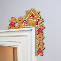 Gingerbread House Christmas Decoration - Personalized Door Corner Wood Sign
