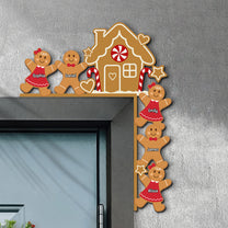 Gingerbread House Christmas Decoration - Personalized Door Corner Wood Sign