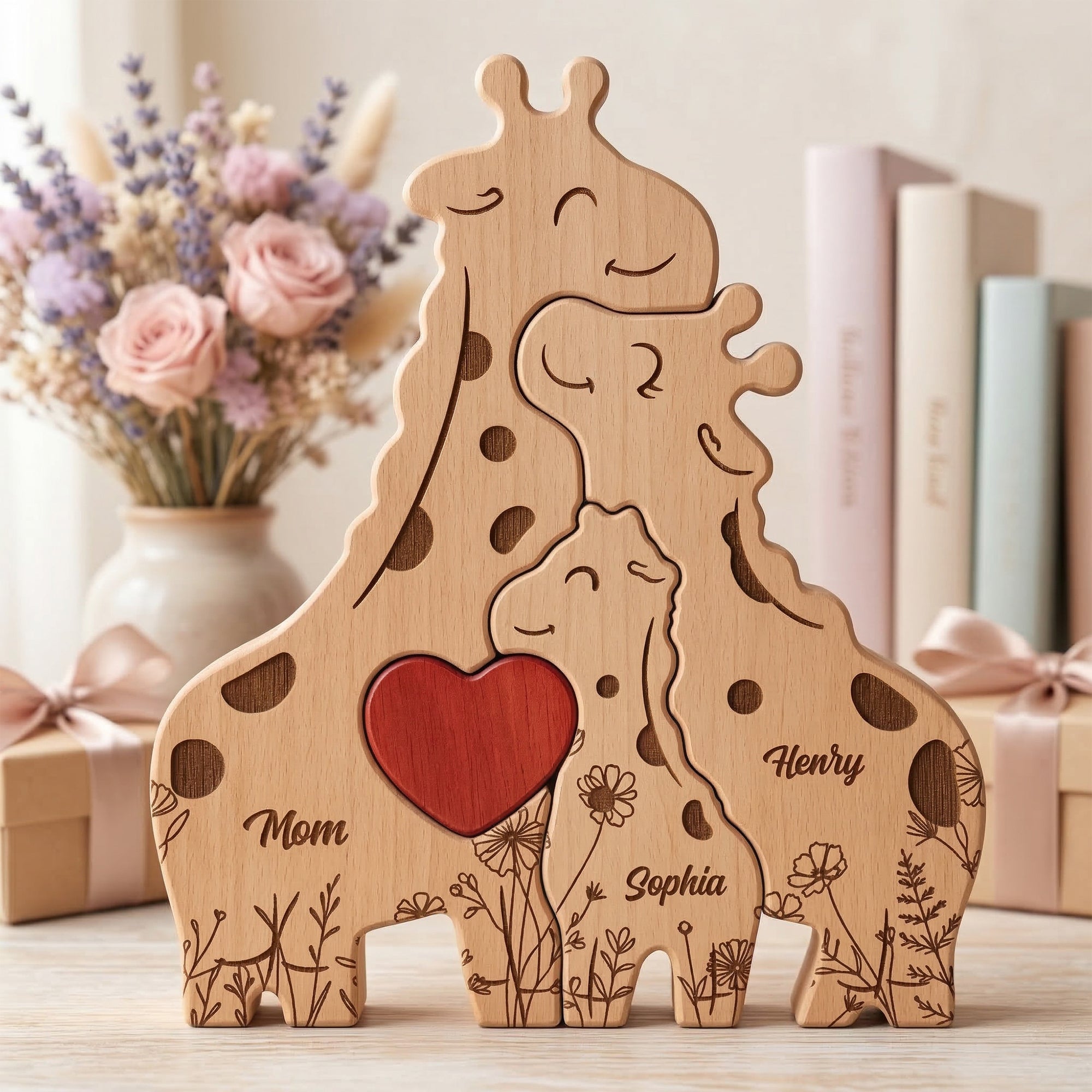 Giraffe-- Family - Personalized -Wooden- Giraffe- Family- Puzzle 1