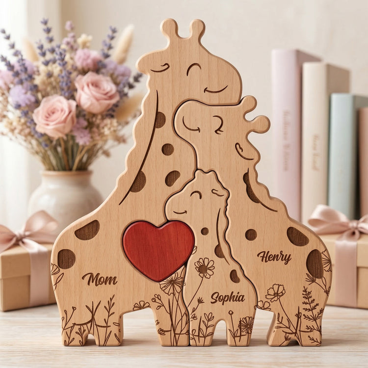 Giraffe-- Family - Personalized -Wooden- Giraffe- Family- Puzzle 1