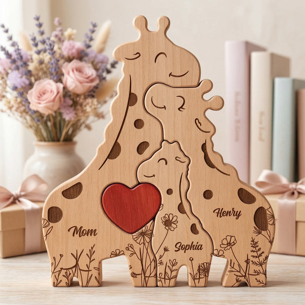 Wooden Giraffe Family Puzzle Mother's Day Gift For Mom, Mum, Wife