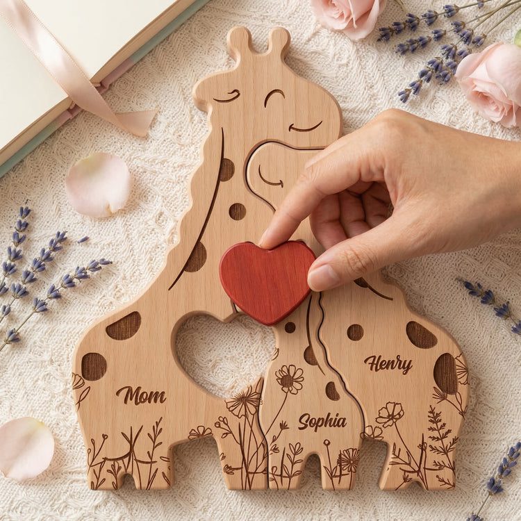 Giraffe-- Family - Personalized -Wooden- Giraffe- Family- Puzzle 5