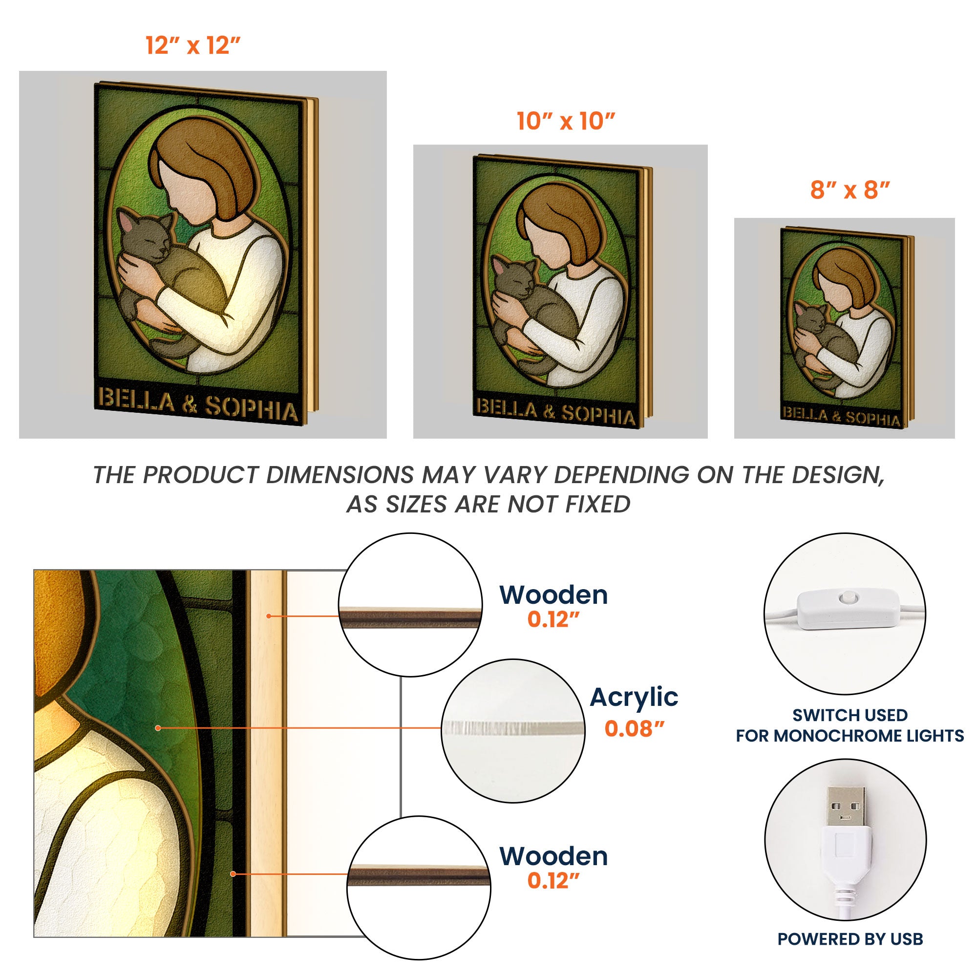 Girl And Her Cat - Personalized LED Night Lamp