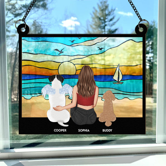 Girl And Her Dog On The Beach - Personalized Window Hanging Suncatcher Ornament