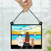 Girl And Her Dog On The Beach - Personalized Window Hanging Suncatcher Ornament