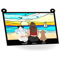 Girl And Her Dog On The Beach - Personalized Window Hanging Suncatcher Ornament