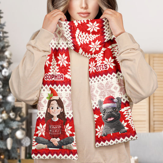 Girl And Her Dog - Personalized Fleece Scarf