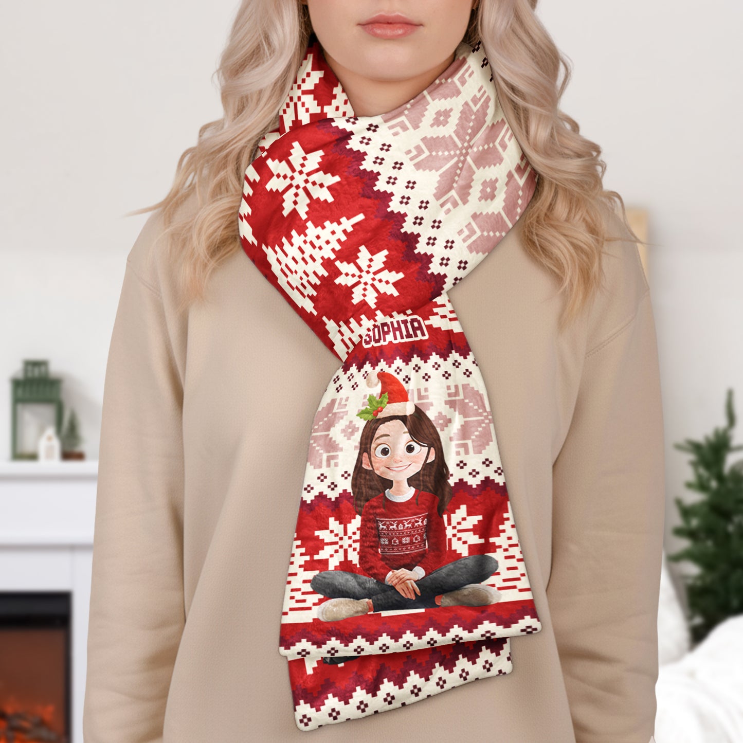 Girl And Her Dog - Personalized Fleece Scarf