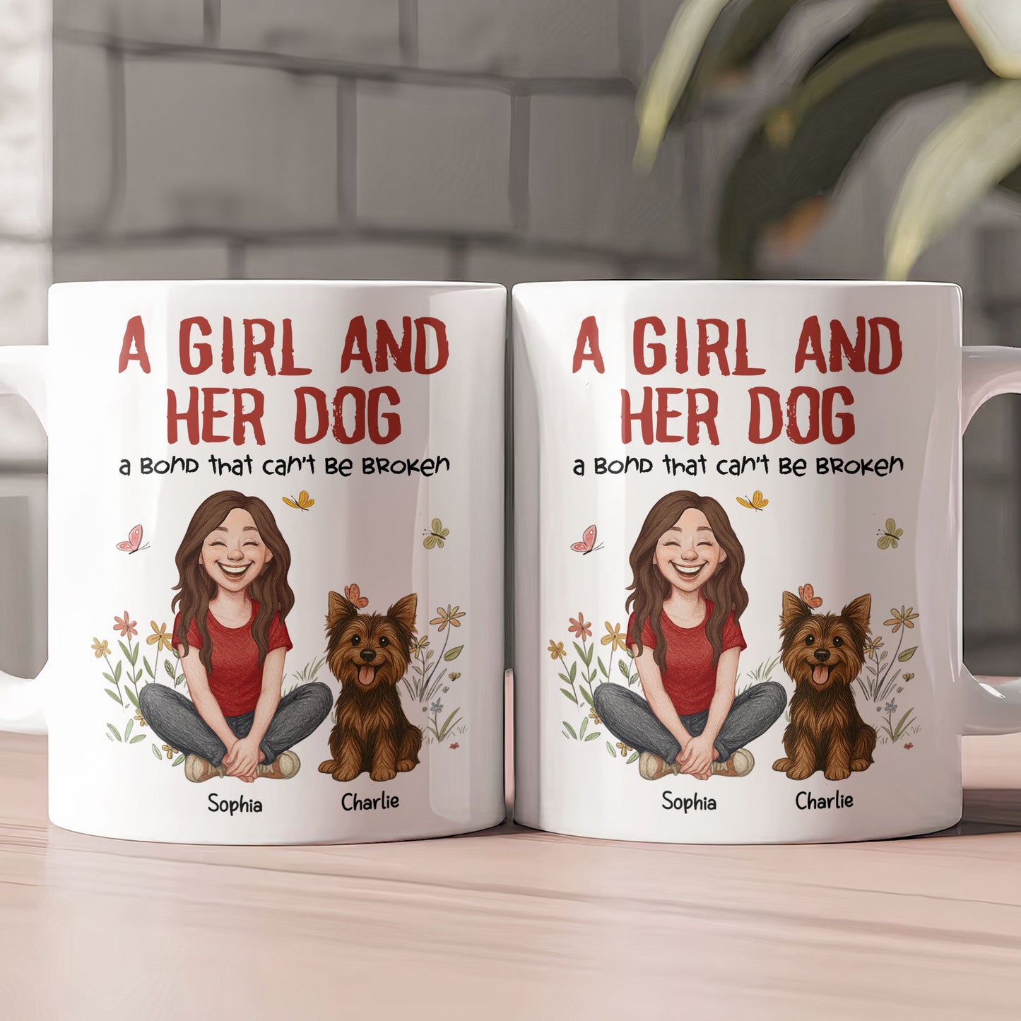 A Girl A Man And Their Dogs - A Bond That Can't Be Broken - Personalized Mug