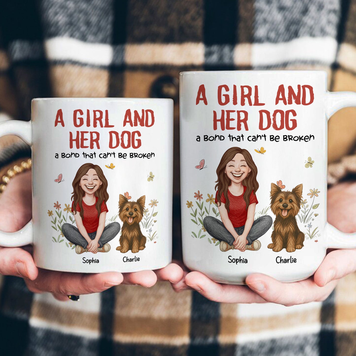 A Girl A Man And Their Dogs - A Bond That Can't Be Broken - Personalized Mug