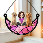 Girl And Her Dogs - Personalized Window Hanging Suncatcher Ornament - Gift For Daughter
